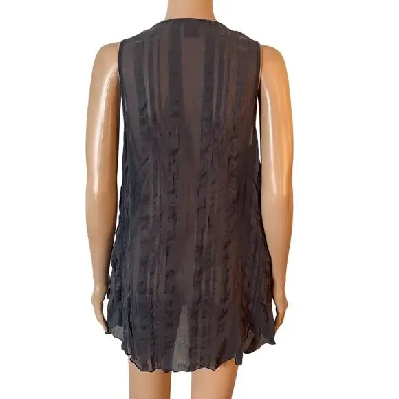 Language Sleeveless Brown Tunic Tank Top Women’s Large Crochet Trim Boho - Picture 7 of 8